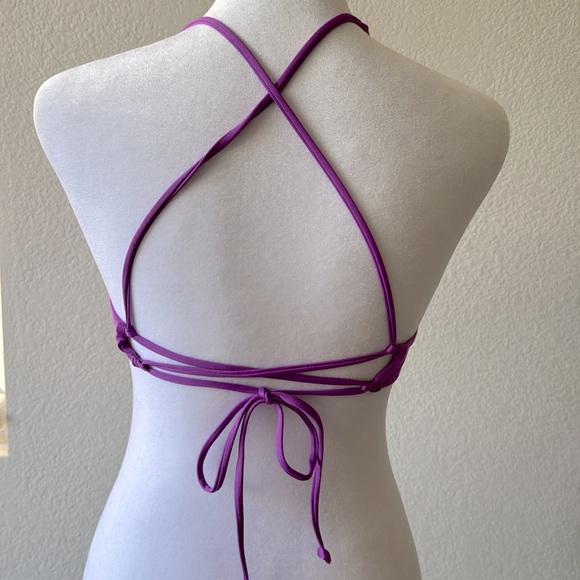 Bright Purple Criss Cross Back String Bikini Top Size Medium - Picture 3 of 4